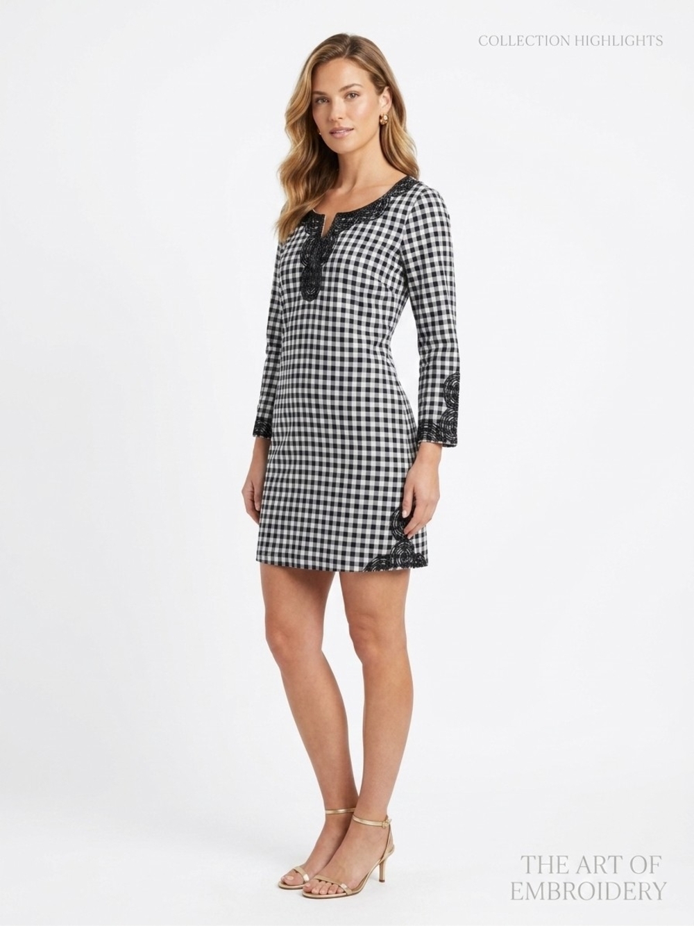 Vineyard Vines Black and White Gingham Embroidered Mini Dress